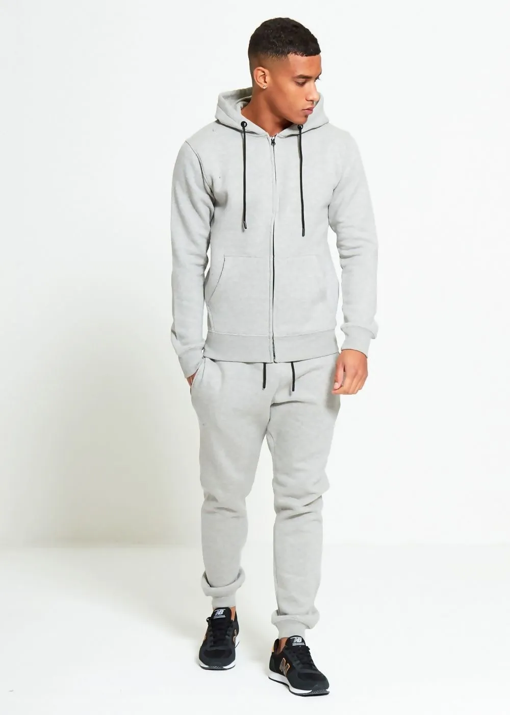 Grey Comfy Hooded Tracksuit Set with Zipper