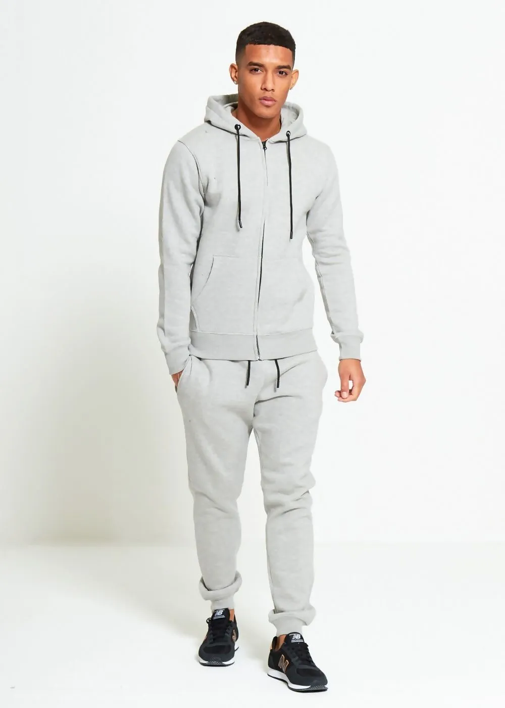 Grey Comfy Hooded Tracksuit Set with Zipper