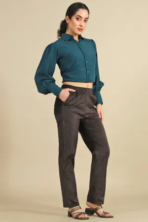 Grey Solid Straight Pants