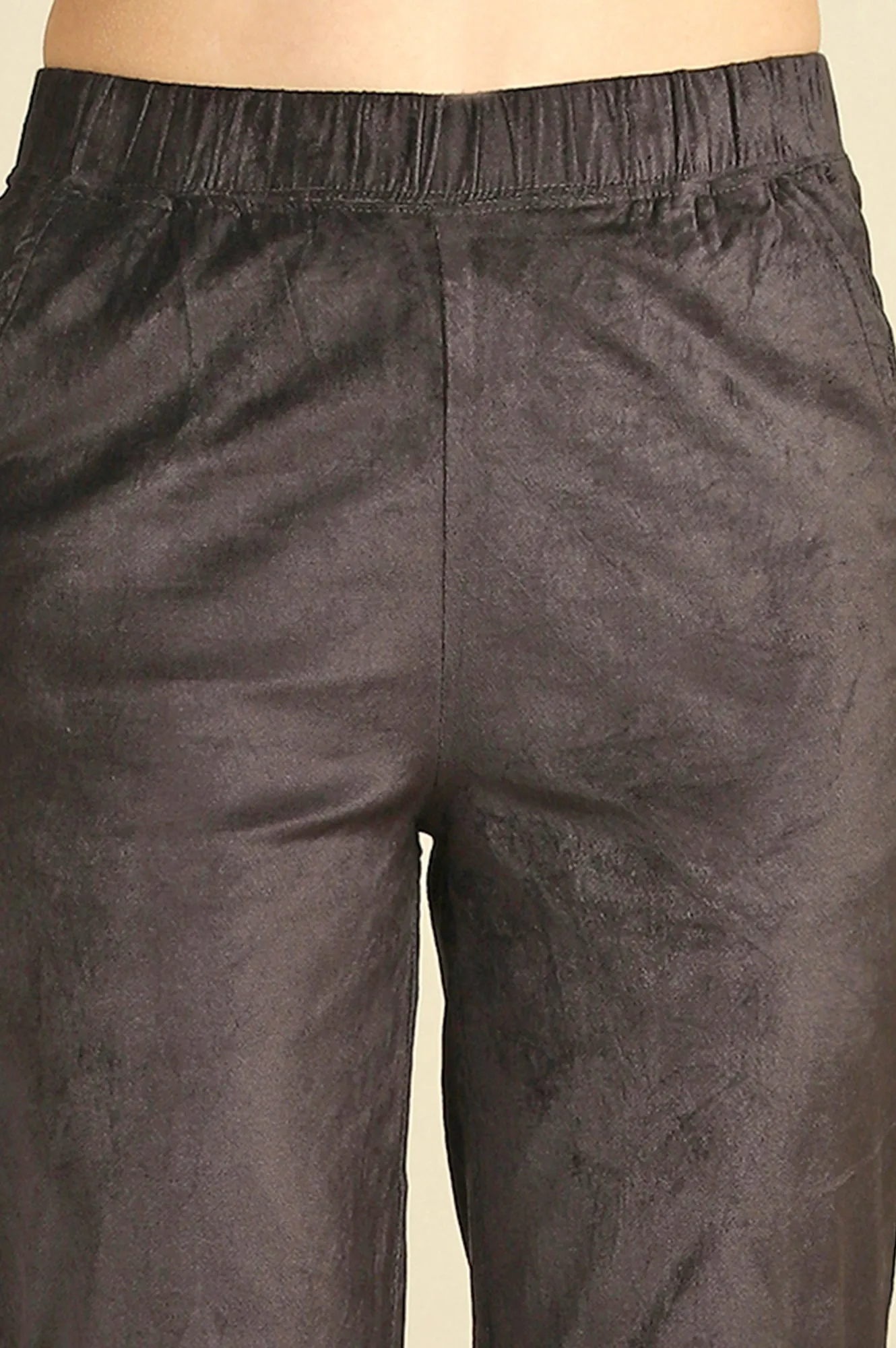 Grey Solid Straight Pants