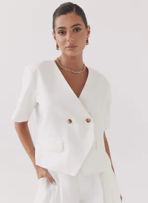 Hacienda Linen Short Sleeve Blazer - White
