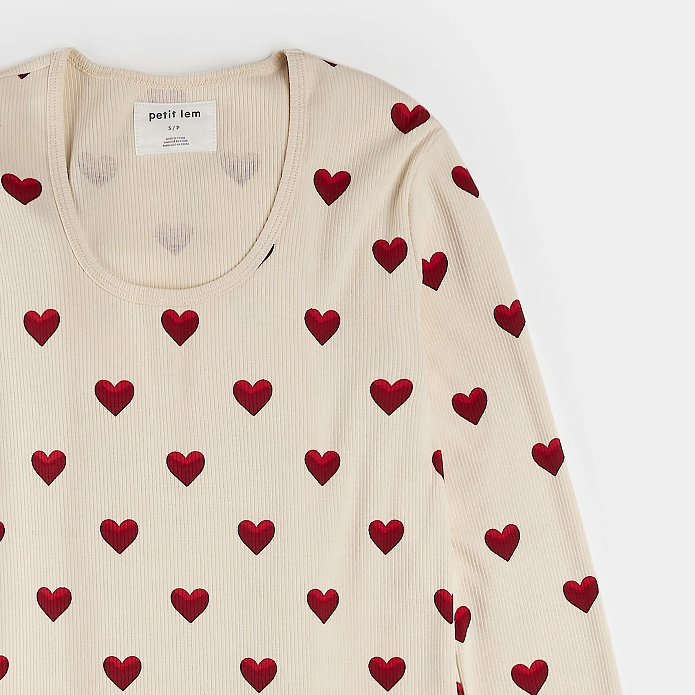 Heart Print on Ribbed Antique Women's PJ Set