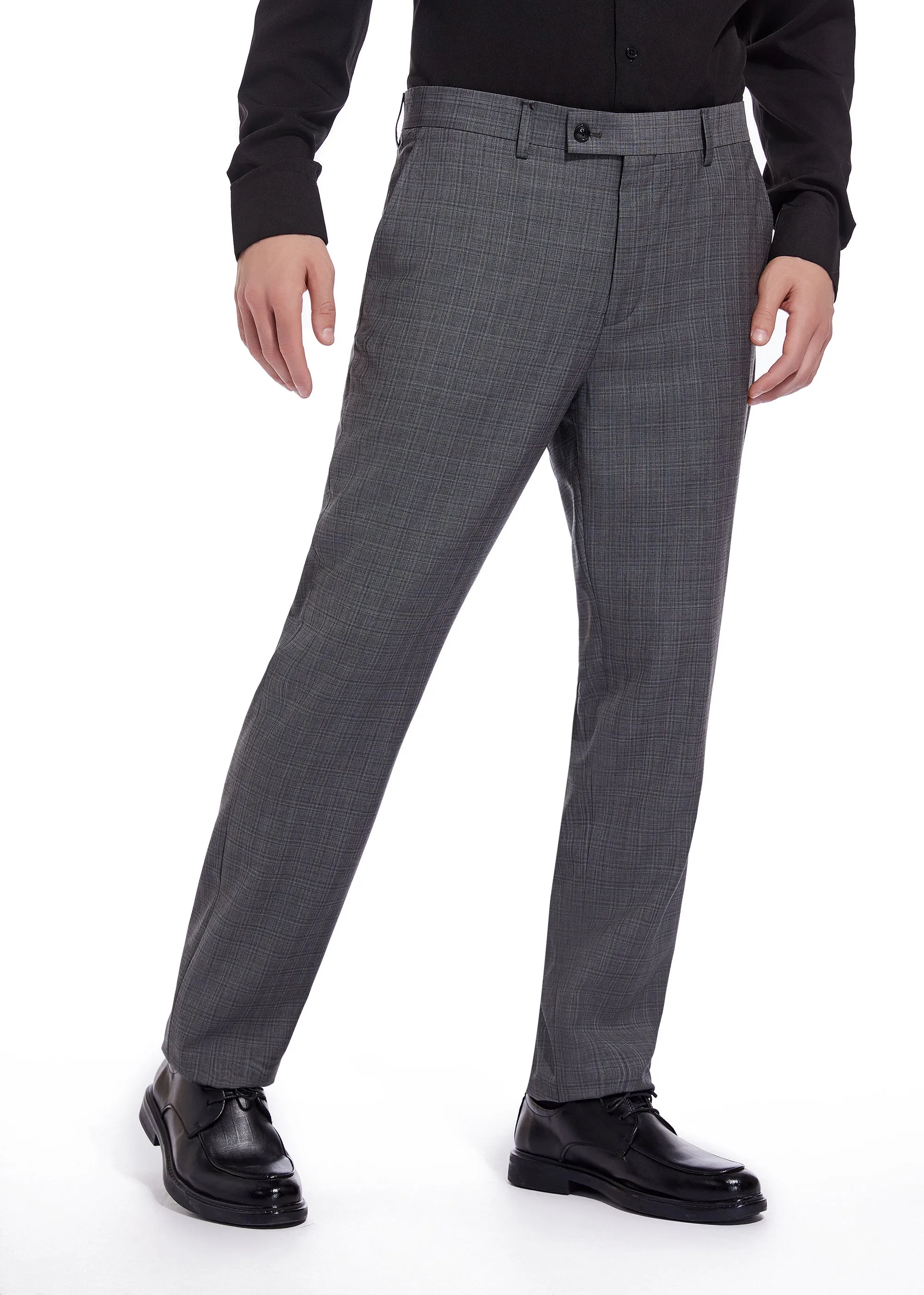 Hechter Paris Charcoal Plaid Modern Fit Wool Suit