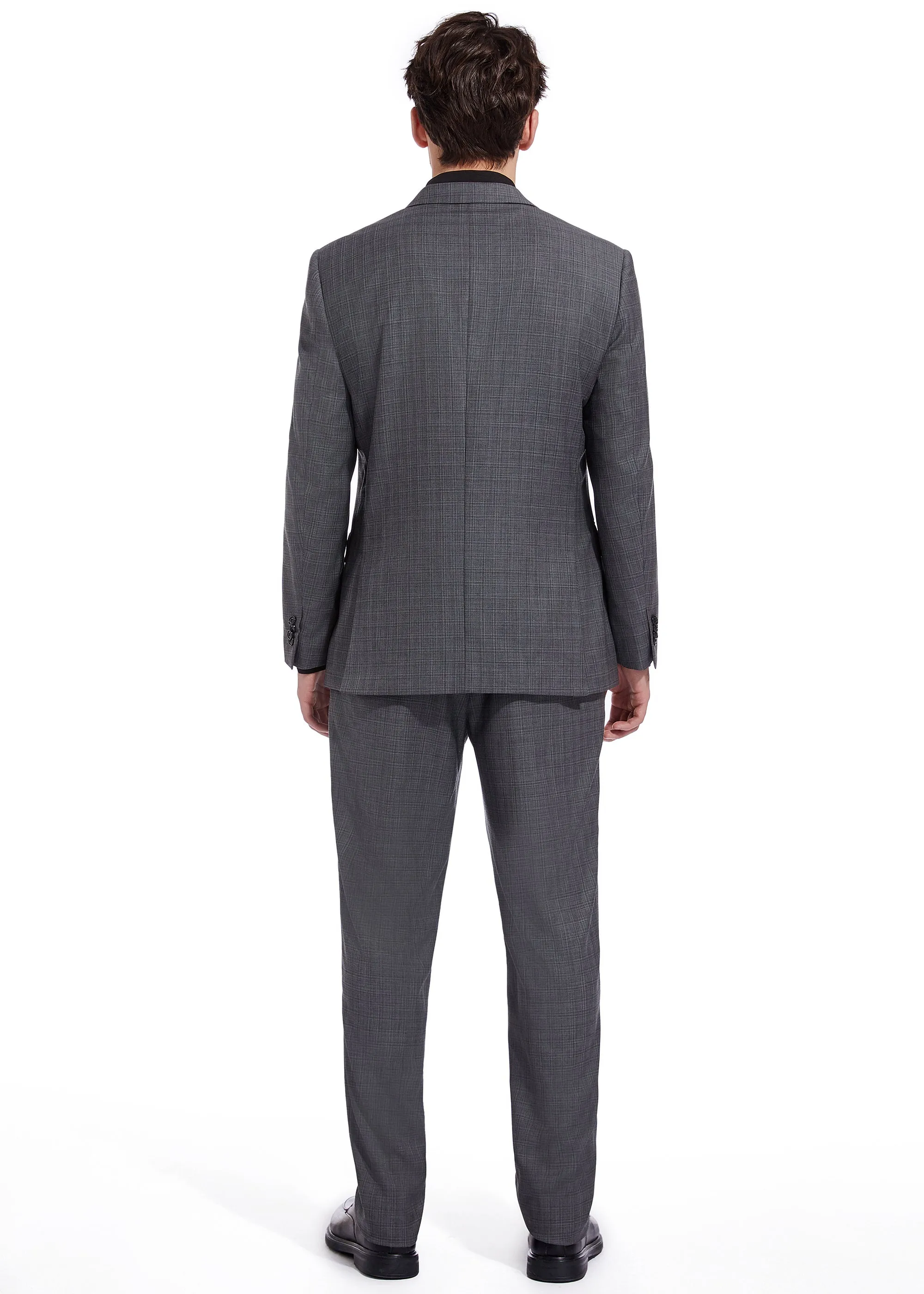 Hechter Paris Charcoal Plaid Modern Fit Wool Suit