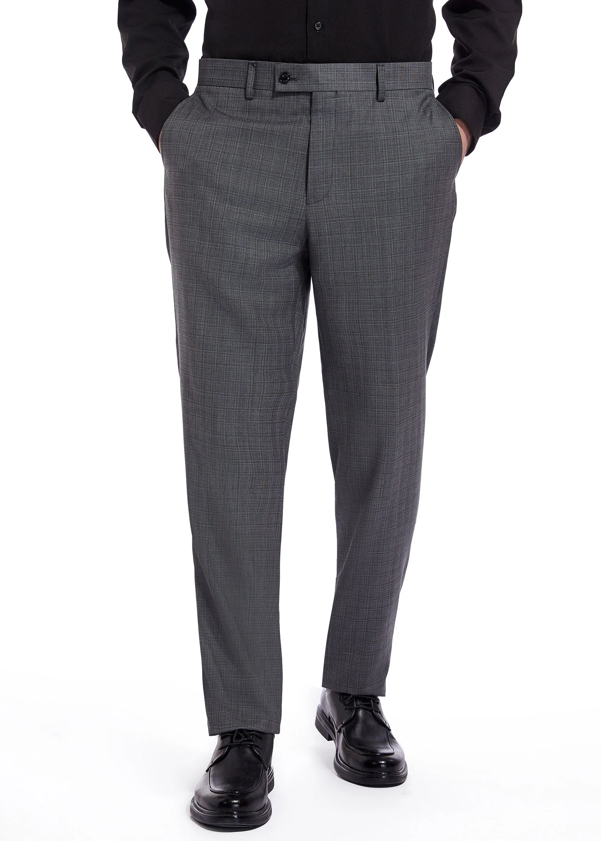Hechter Paris Charcoal Plaid Modern Fit Wool Suit