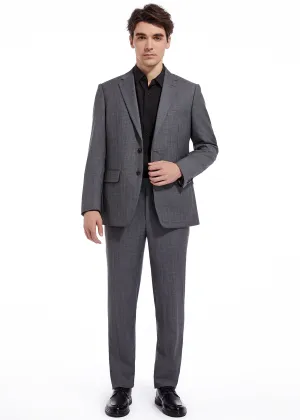 Hechter Paris Charcoal Plaid Modern Fit Wool Suit