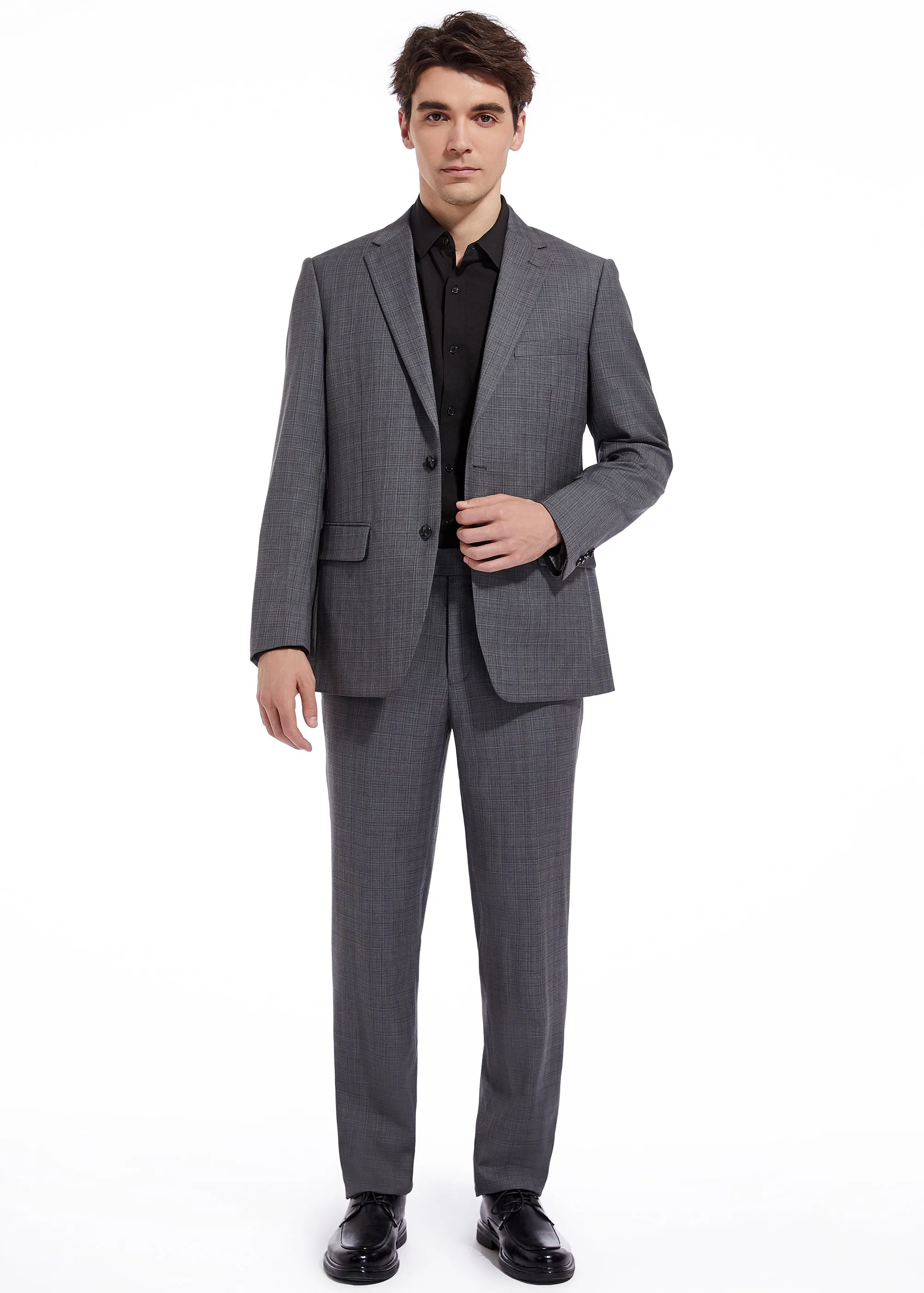 Hechter Paris Charcoal Plaid Modern Fit Wool Suit