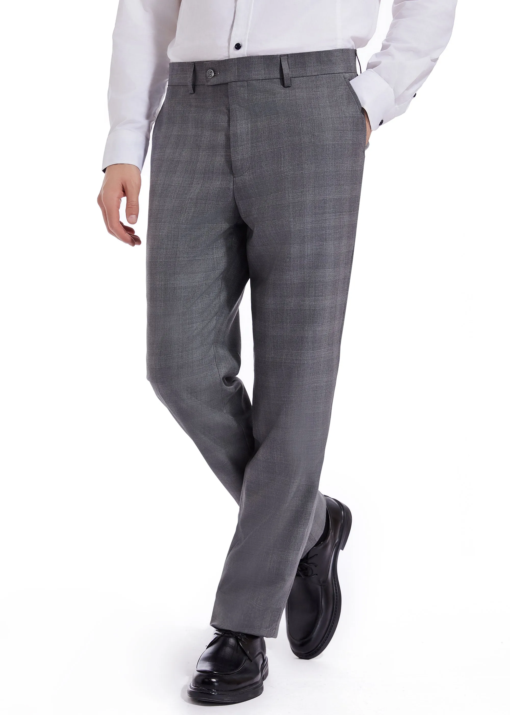 Hechter Paris Charcoal Plaid Modern Fit Wool Suit