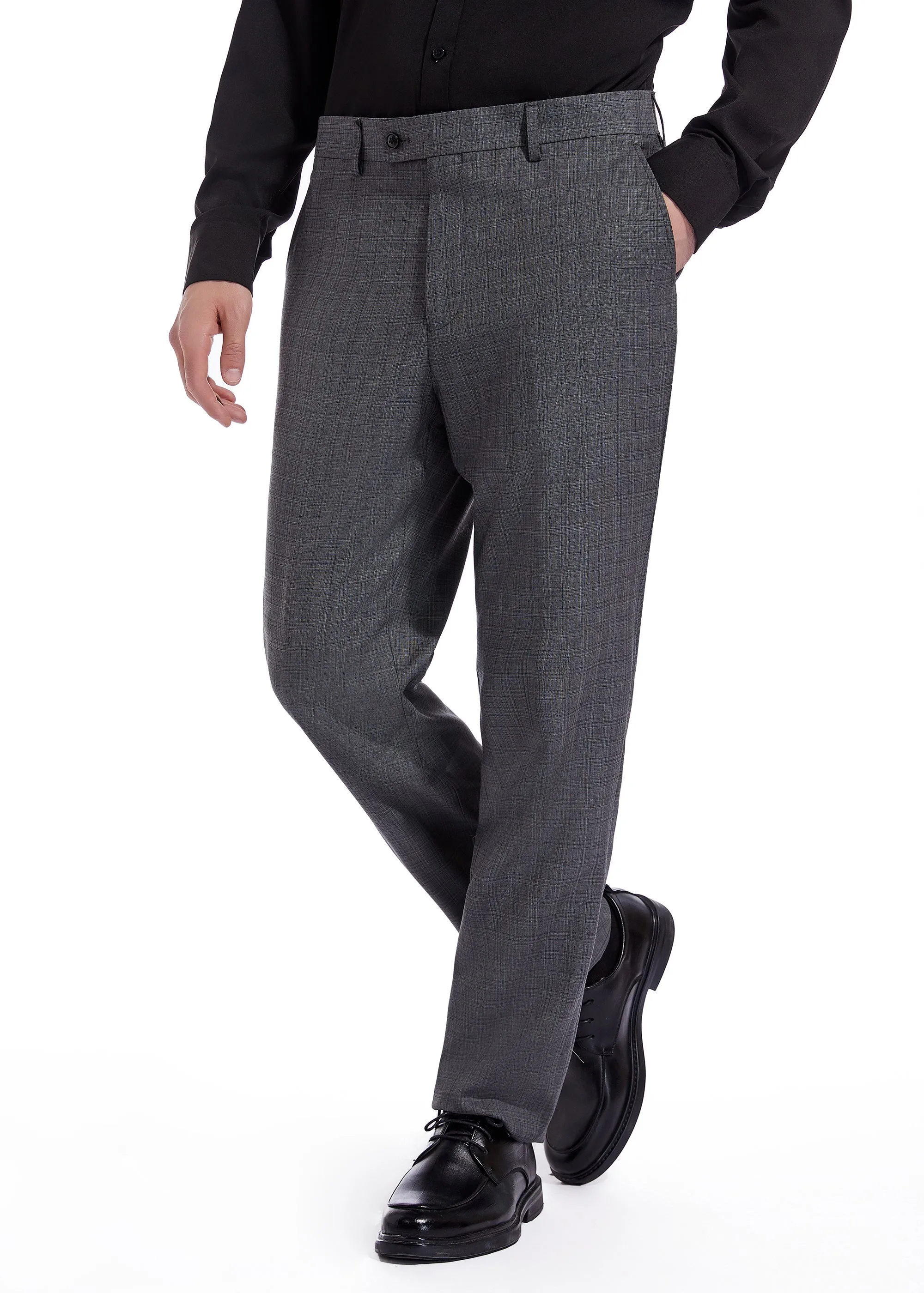 Hechter Paris Charcoal Plaid Modern Fit Wool Suit