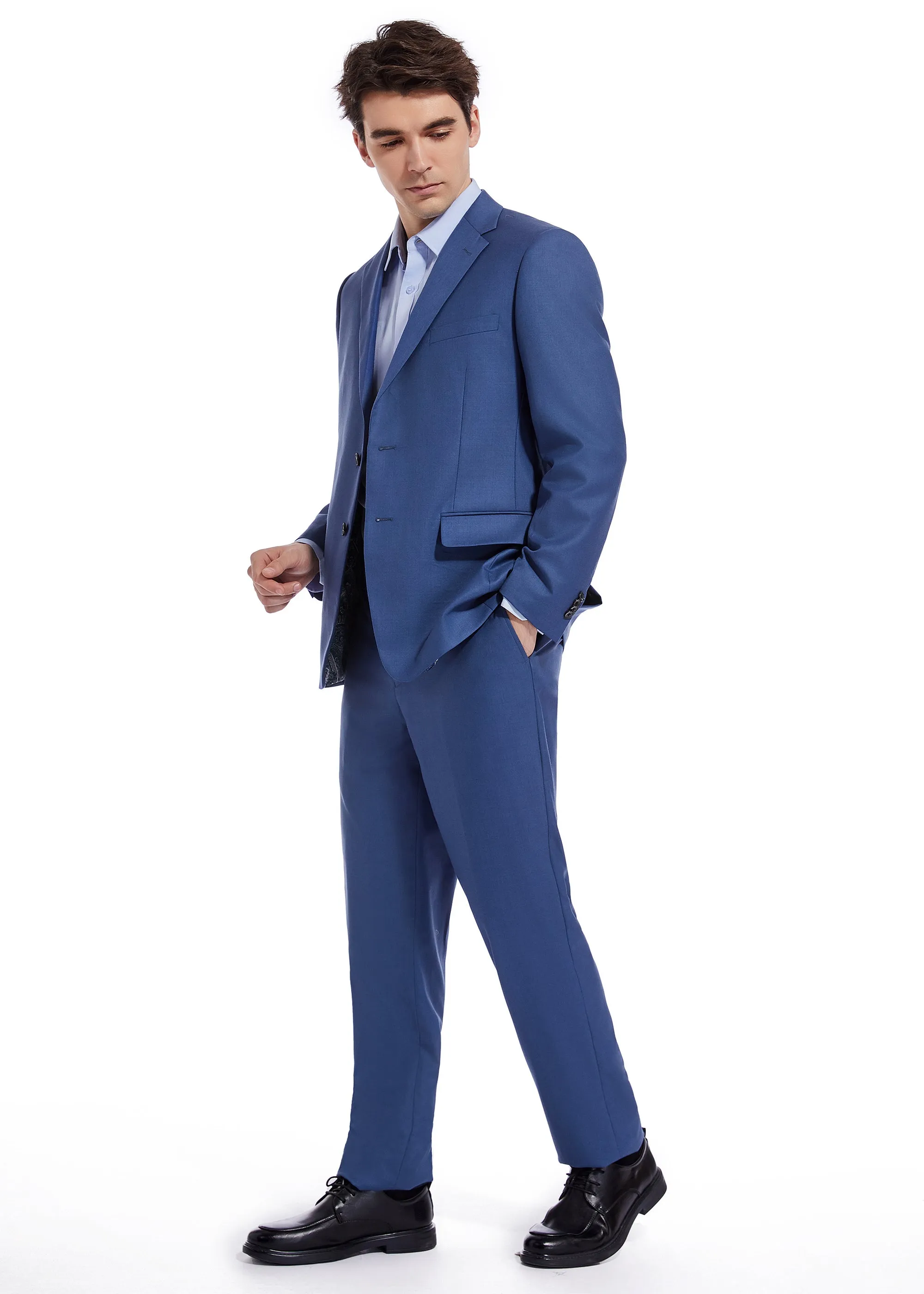 Hechter Paris Solid New Blue Modern Fit Wool Suit