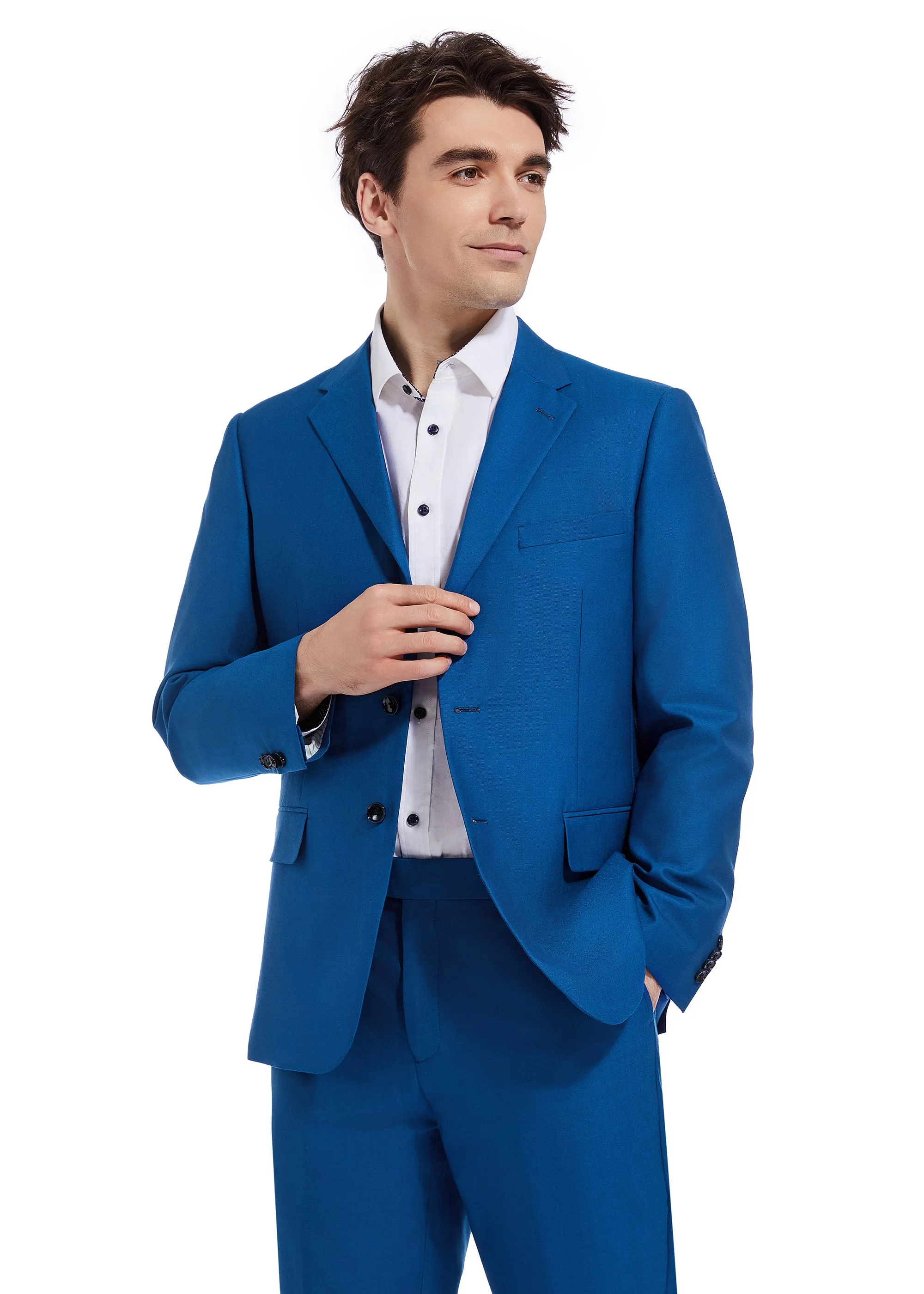 Hechter Paris Solid New Blue Modern Fit Wool Suit