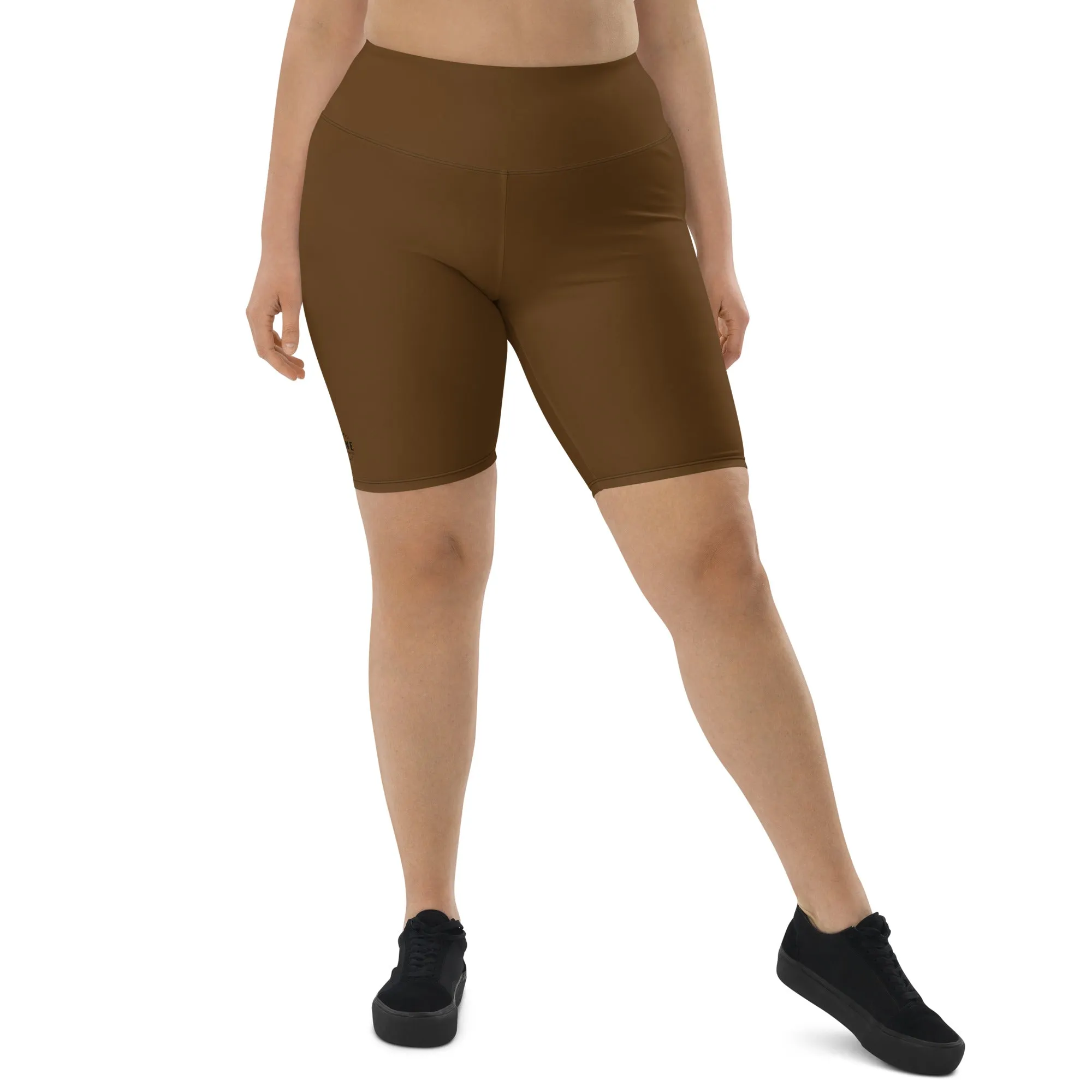 High-waisted Brown Neutral Tone Biker Shorts-Logo