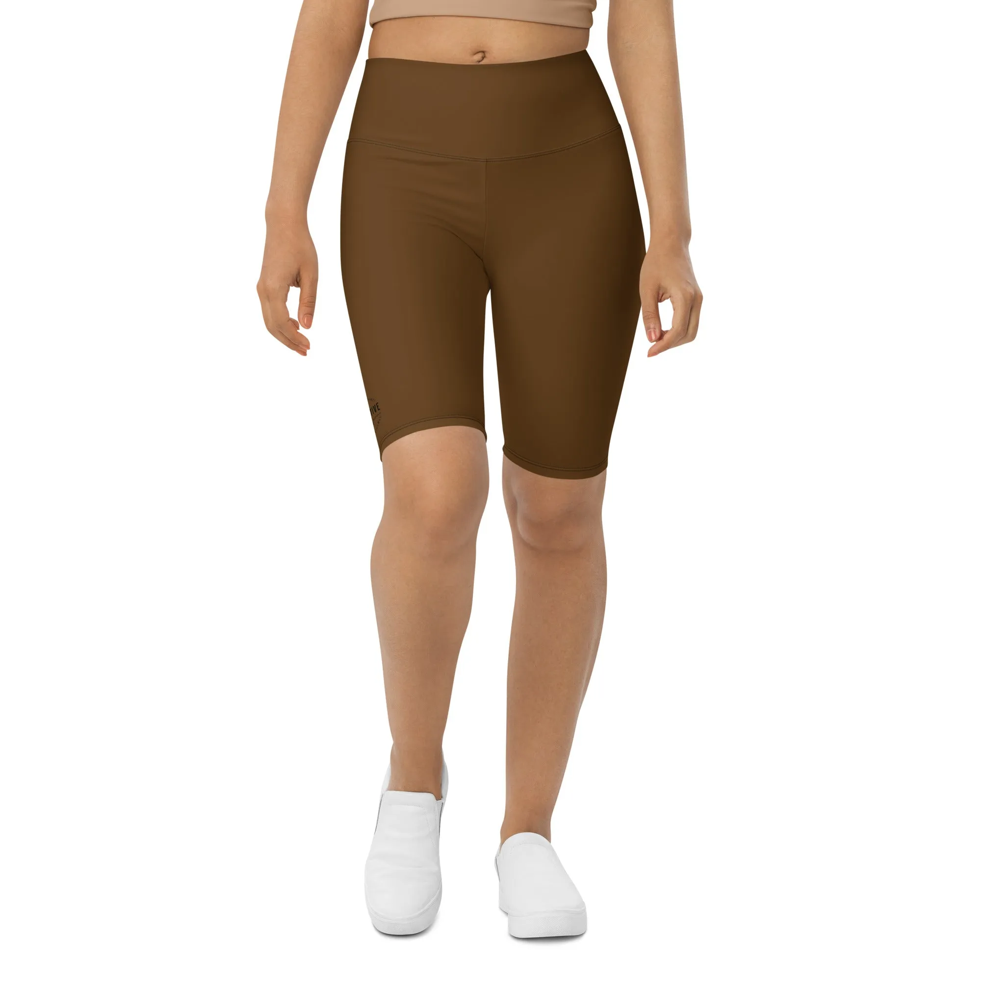 High-waisted Brown Neutral Tone Biker Shorts-Logo