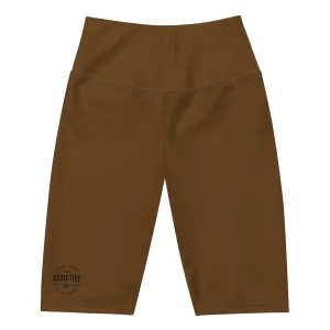 High-waisted Brown Neutral Tone Biker Shorts-Logo
