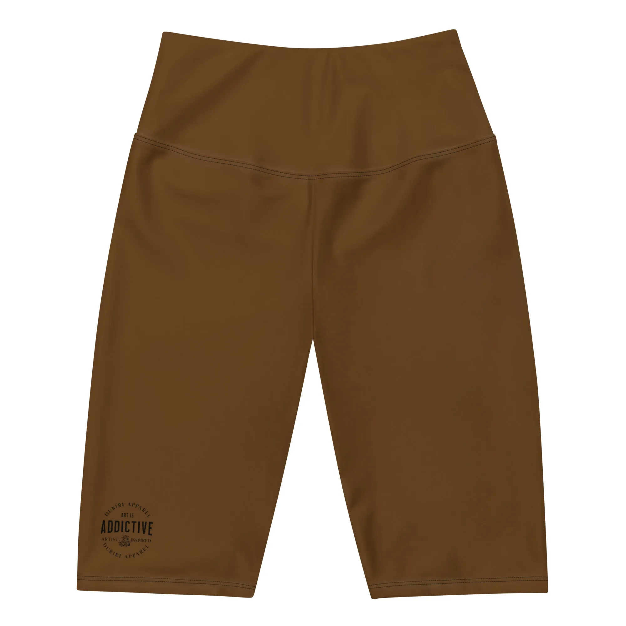 High-waisted Brown Neutral Tone Biker Shorts-Logo