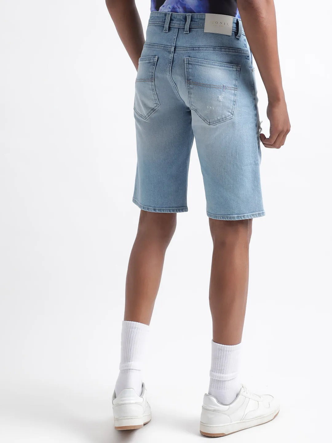 Iconic Men Light Blue Solid Regular Fit Shorts
