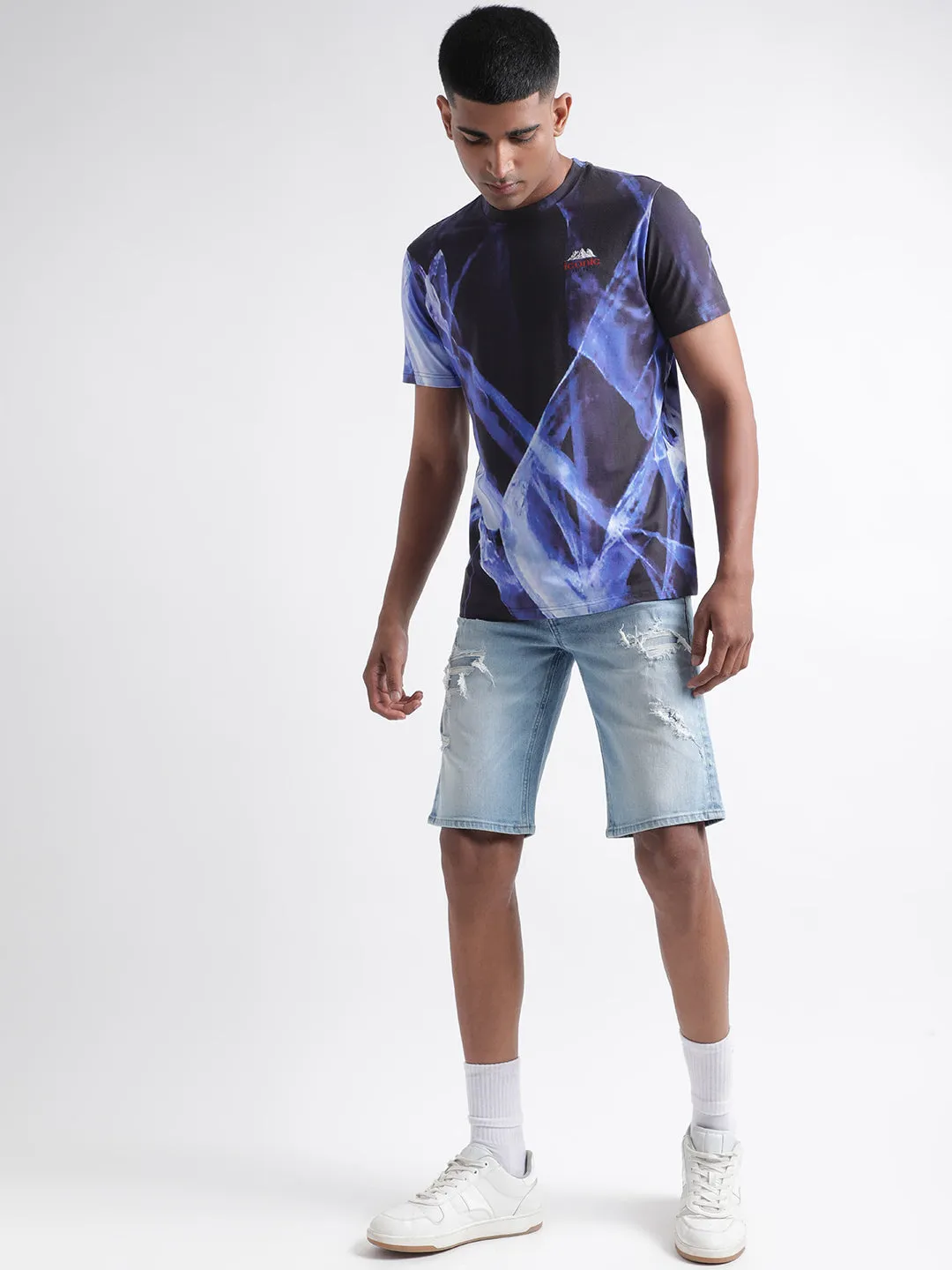 Iconic Men Light Blue Solid Regular Fit Shorts