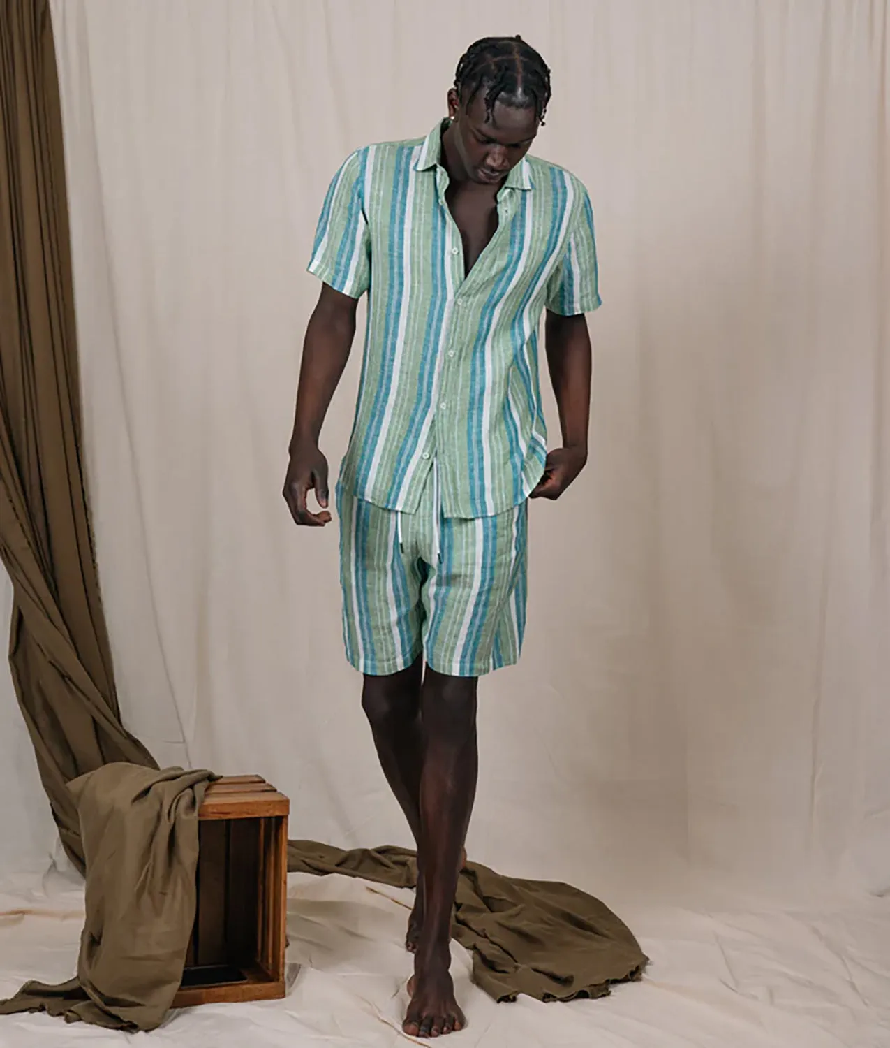 JAMES HARPER ELASTIC WAIST BEACH STRIPE LINEN SHORT JHSH20