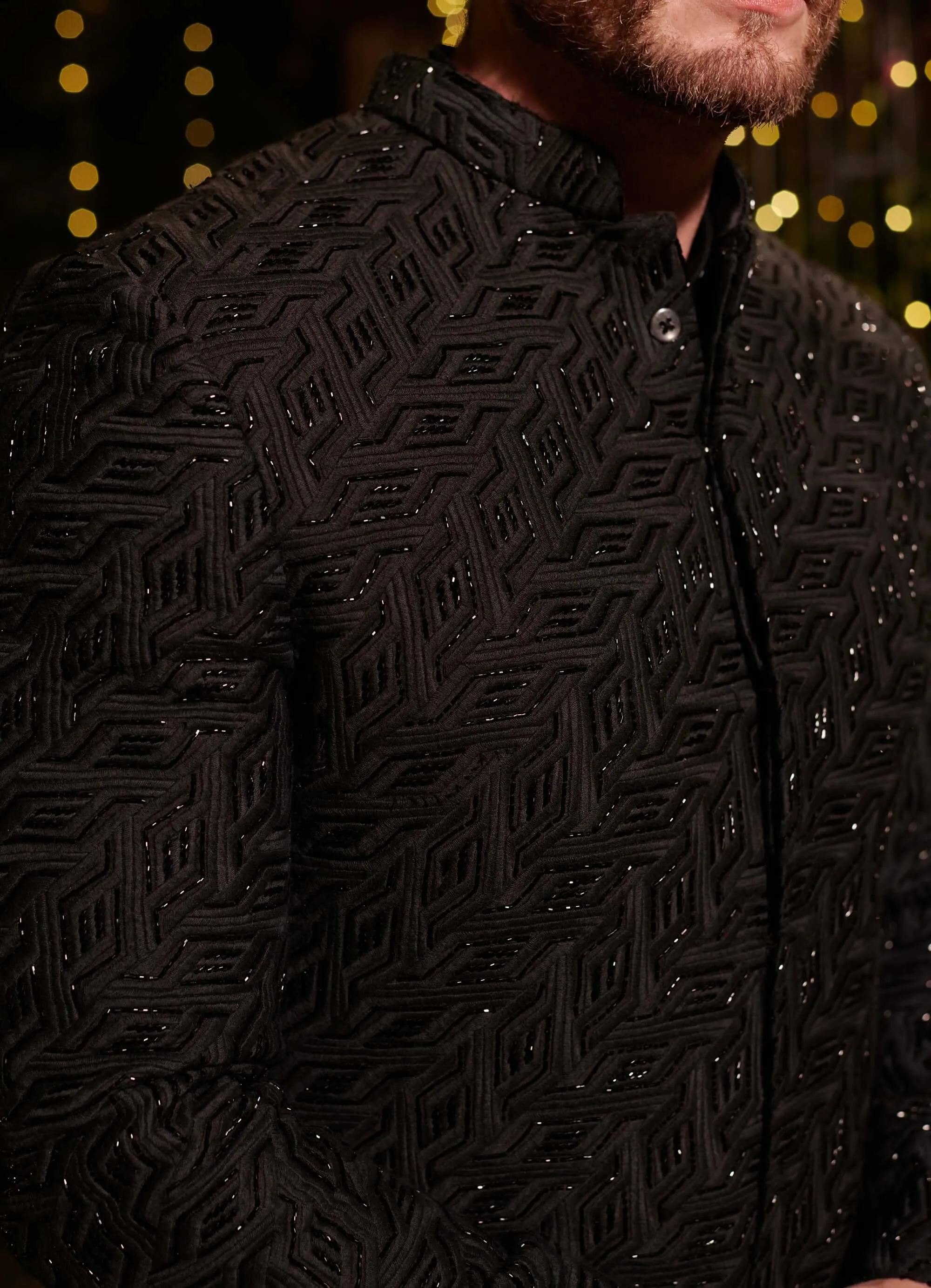 Jet black bandhgala sherwani set