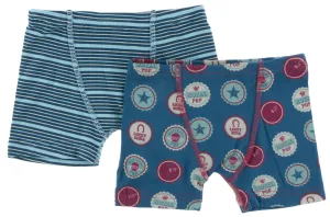 KicKee Pants Shining Sea Stripe & Soda Pop Caps Boxer Briefs Set