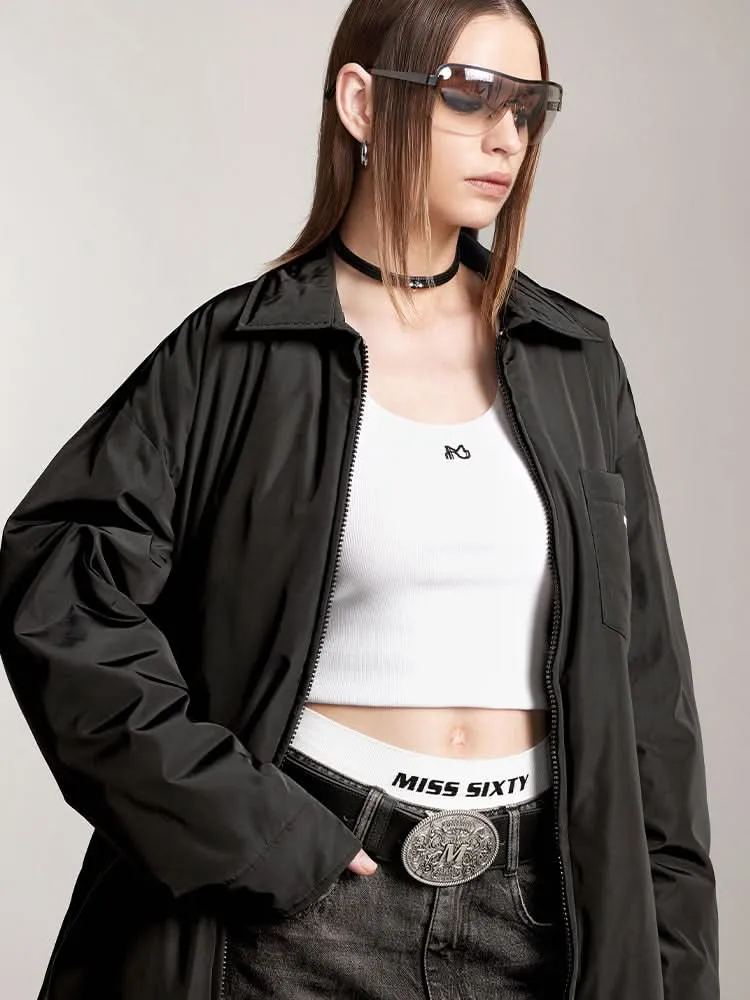 Lapel Loose Fit Down Jacket With Printed