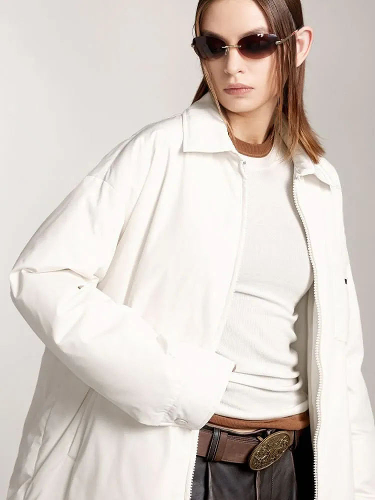 Lapel Loose Fit Down Jacket With Printed