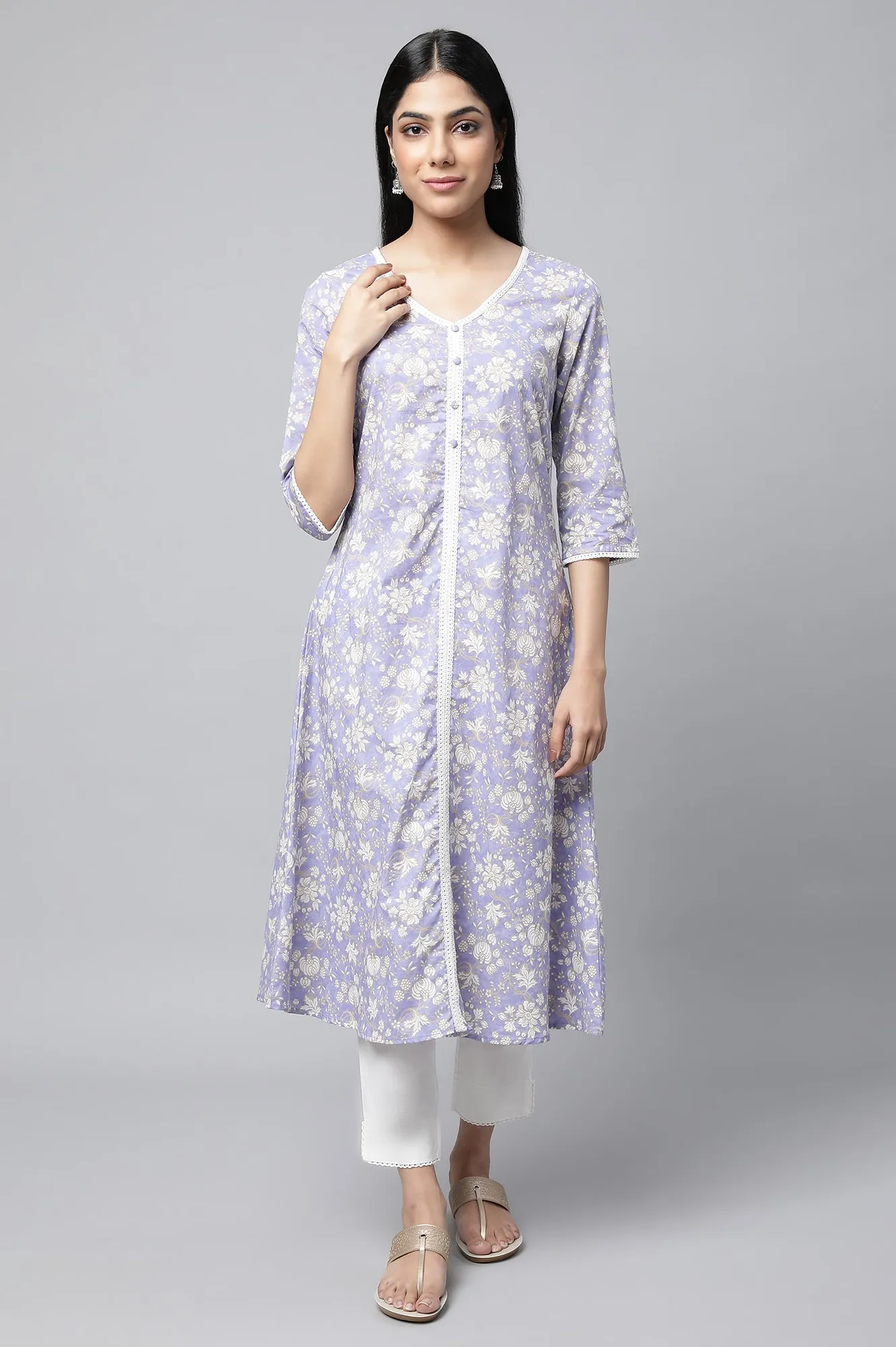Lavender Floral Printed kurta & Pants Set