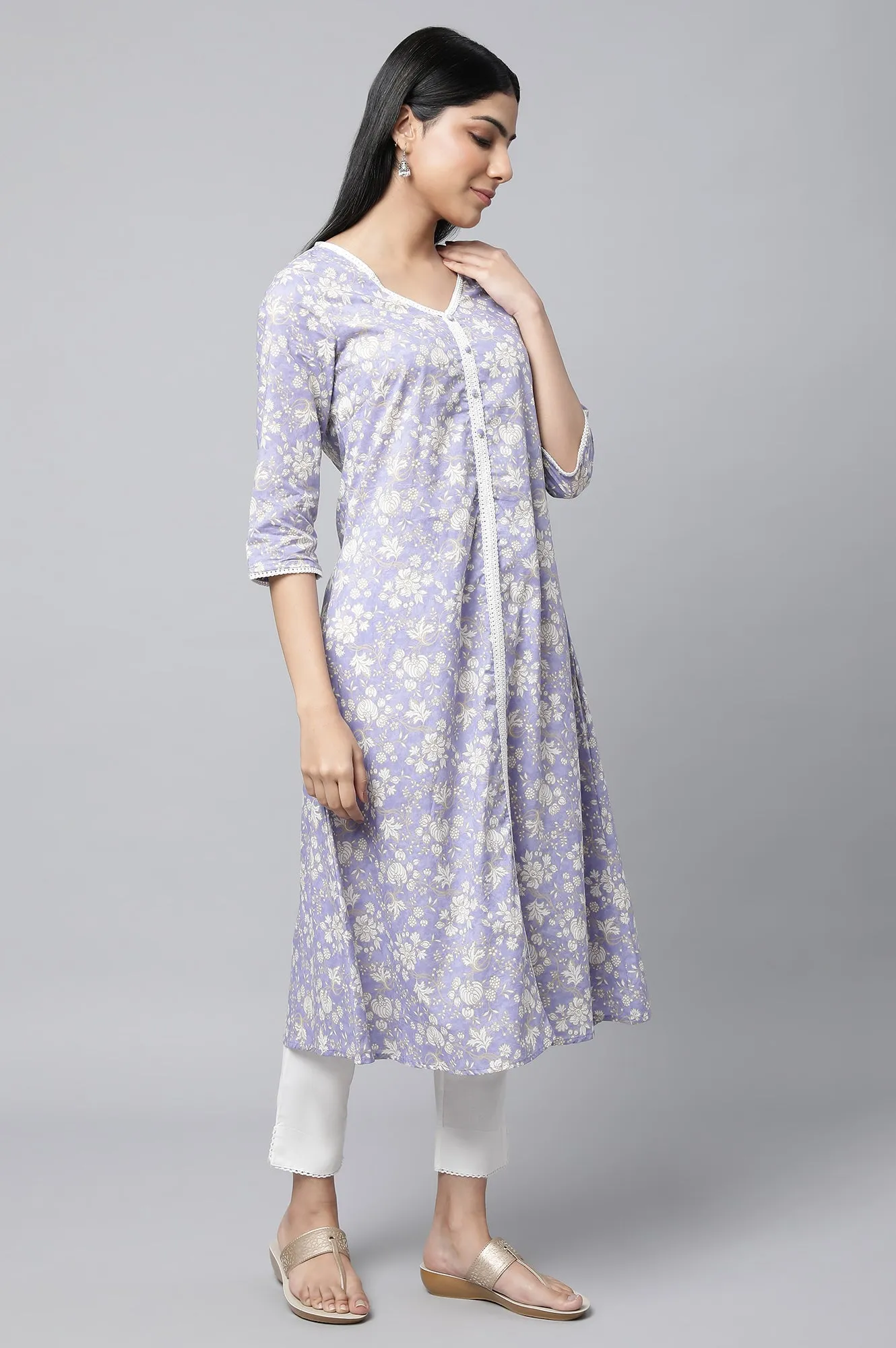 Lavender Floral Printed kurta & Pants Set