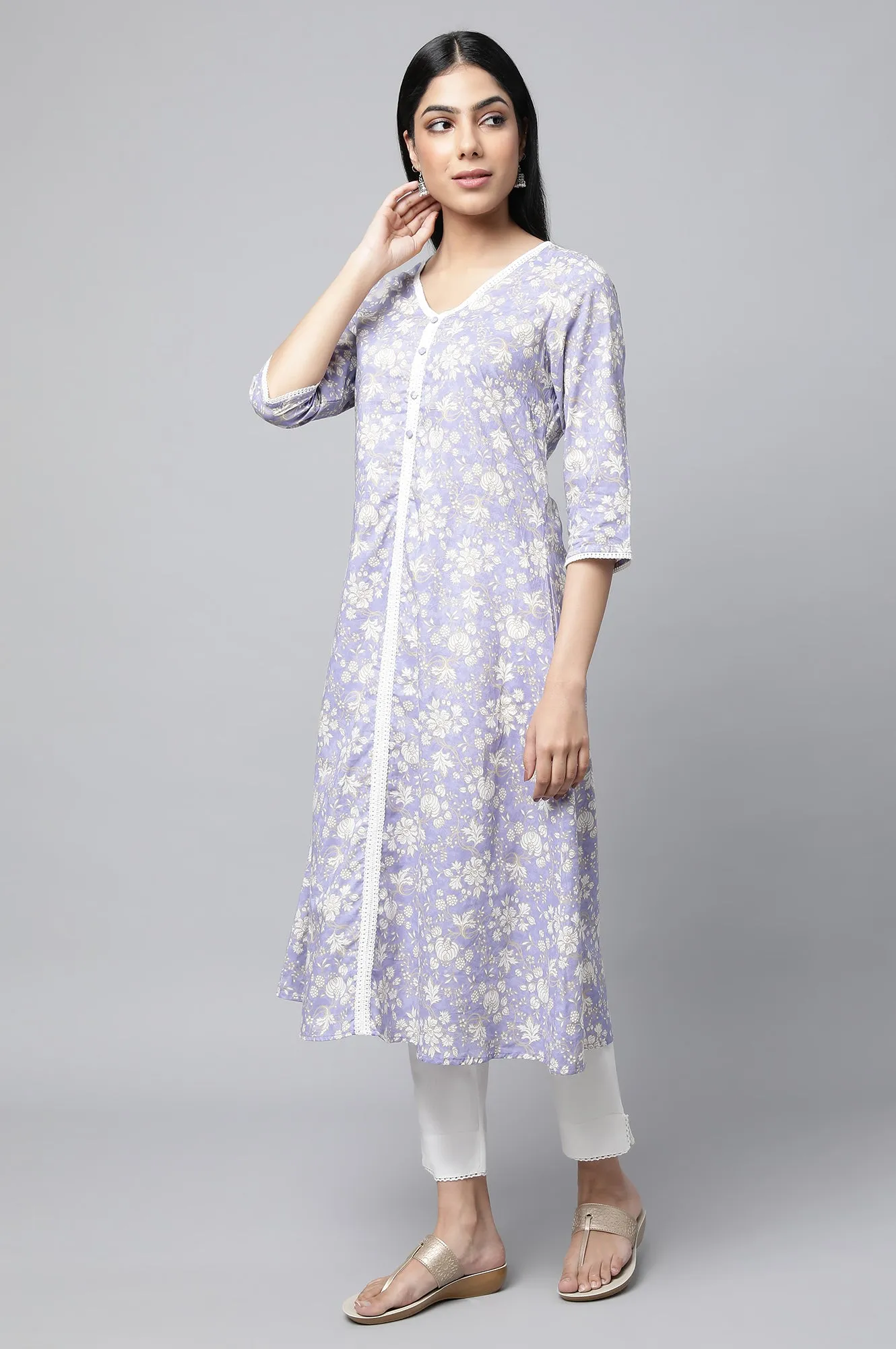 Lavender Floral Printed kurta & Pants Set