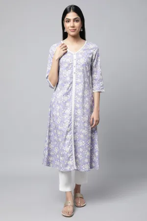 Lavender Floral Printed kurta & Pants Set