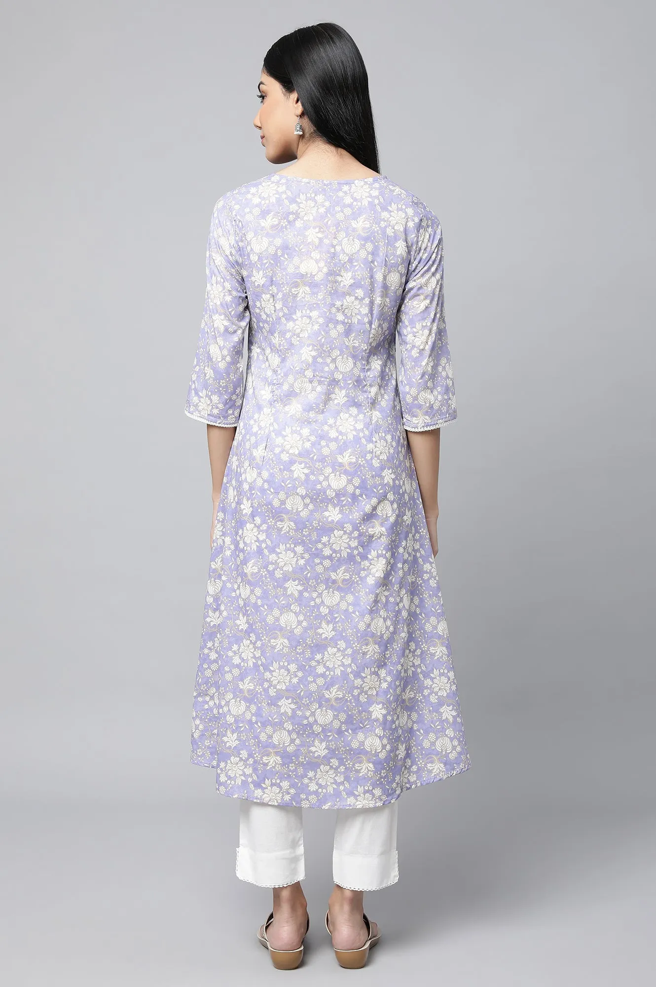 Lavender Floral Printed kurta & Pants Set