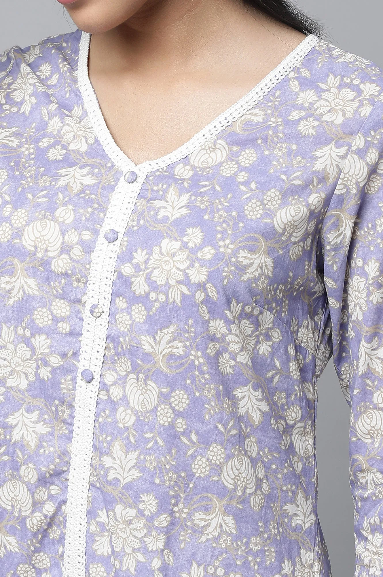 Lavender Floral Printed kurta & Pants Set