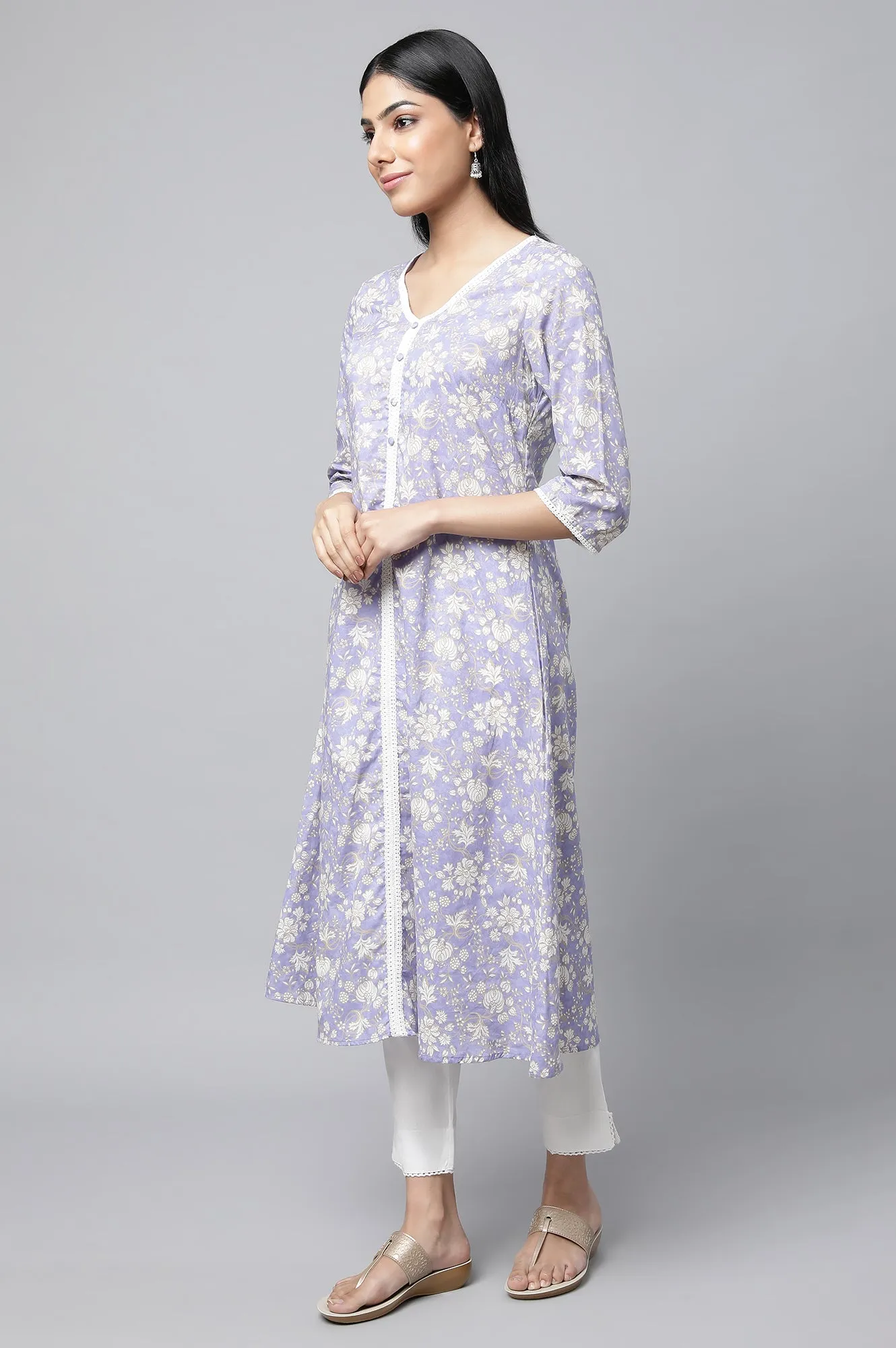 Lavender Floral Printed kurta & Pants Set