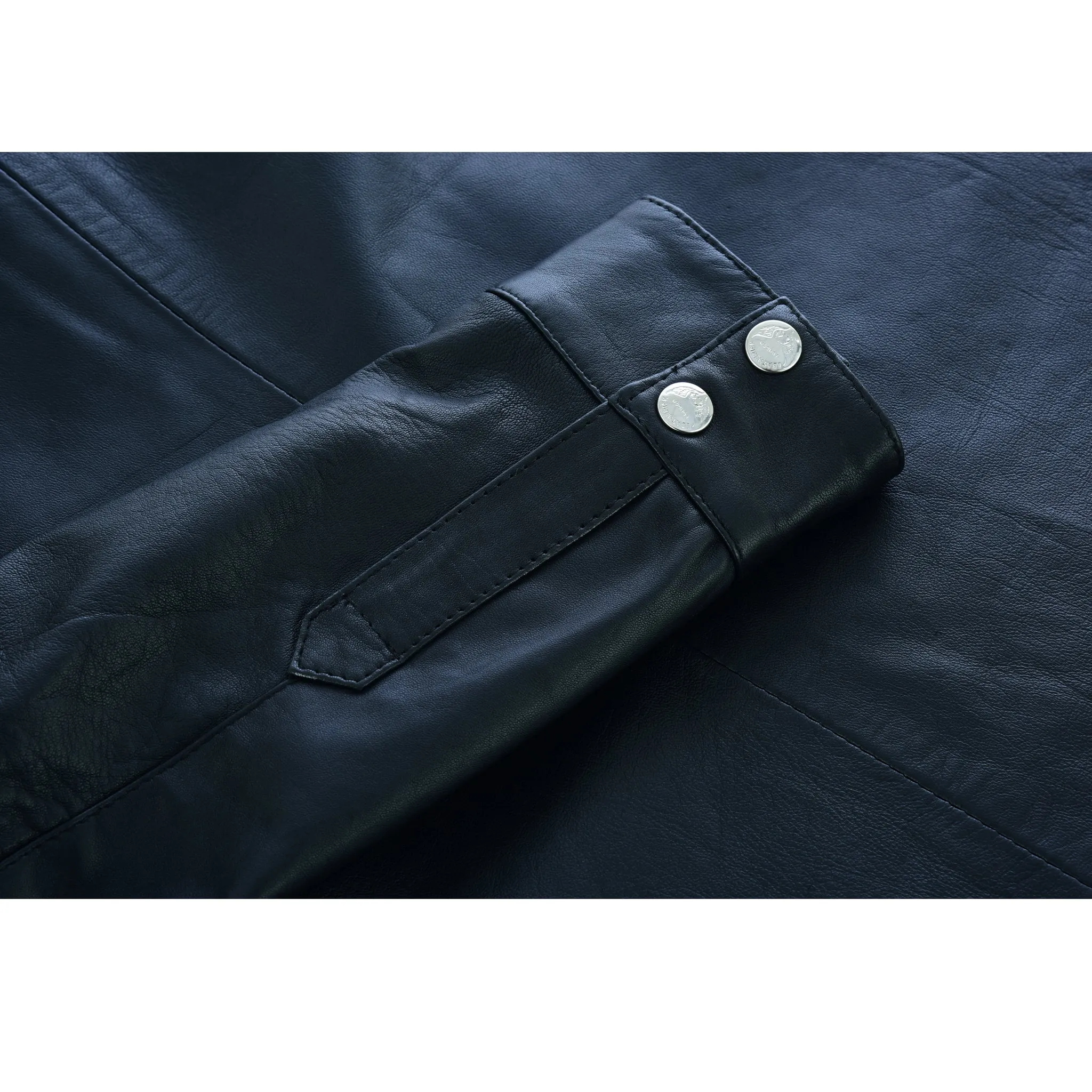 Leatherick Mens Casual Leather Shirt with Silver Brass Buttons