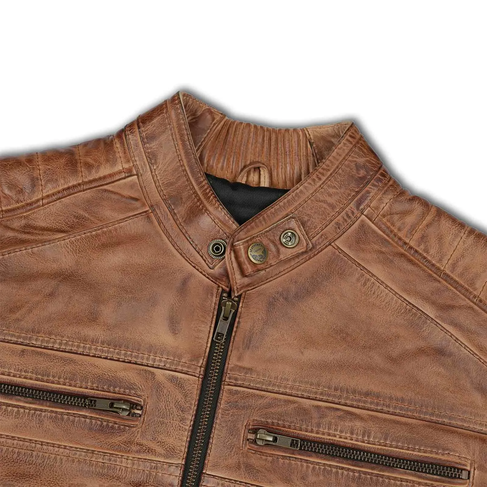 Leatherick Vintage Distressed Tan Brown Leather Jacket