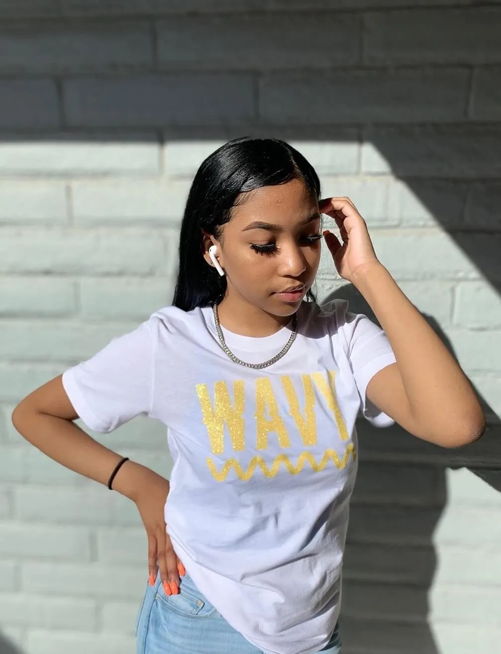 Lemon Sugar Glitter Wavy | White Tee