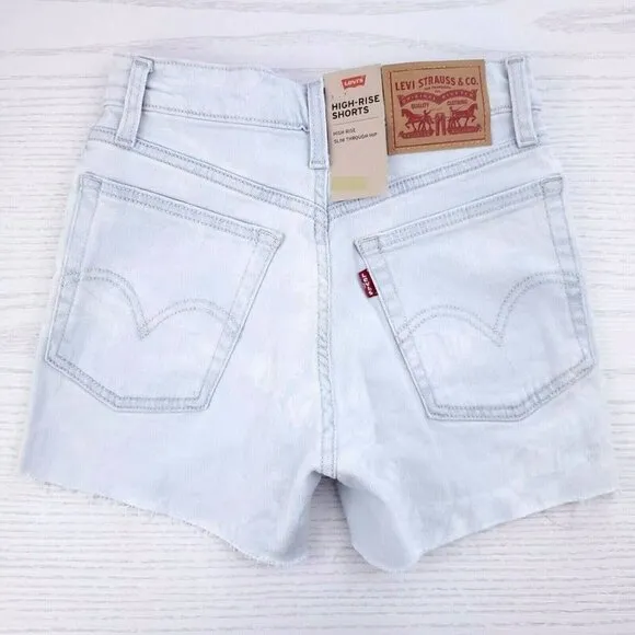 Levis cut off frayed jean denim shorts bleached light wash New