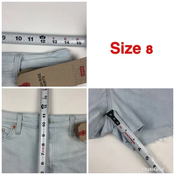 Levis cut off frayed jean denim shorts bleached light wash New