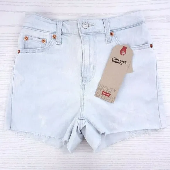 Levis cut off frayed jean denim shorts bleached light wash New