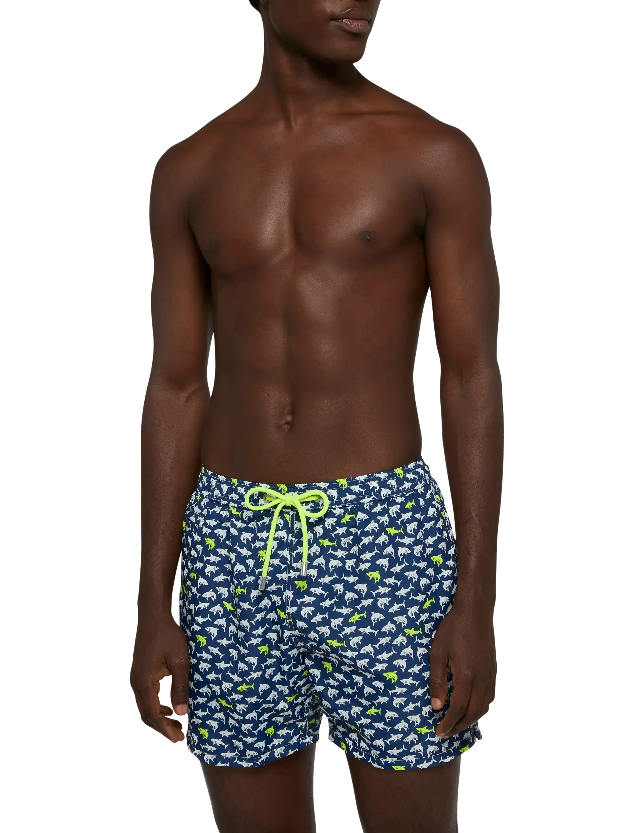 Lightweight fabric swim shorts Lighting with shark print
