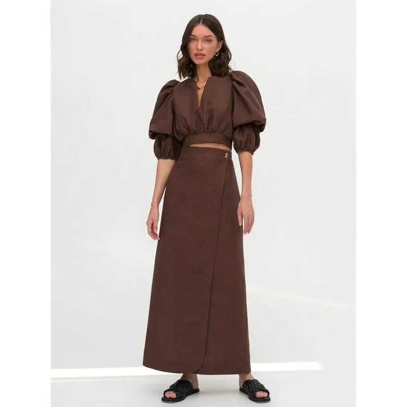 Linen Two-Piece Set with Crop Shirt and High-Waist Skirt