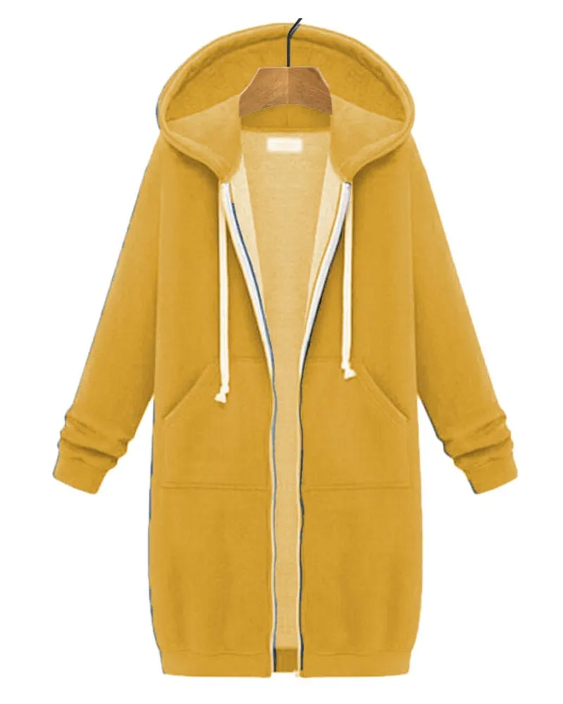 Long Hooded Loose Zipper Long Sleeve Sweater Coat Jacket