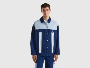 Loose Fit Collared Neck Color Block Pure Cotton Jacket