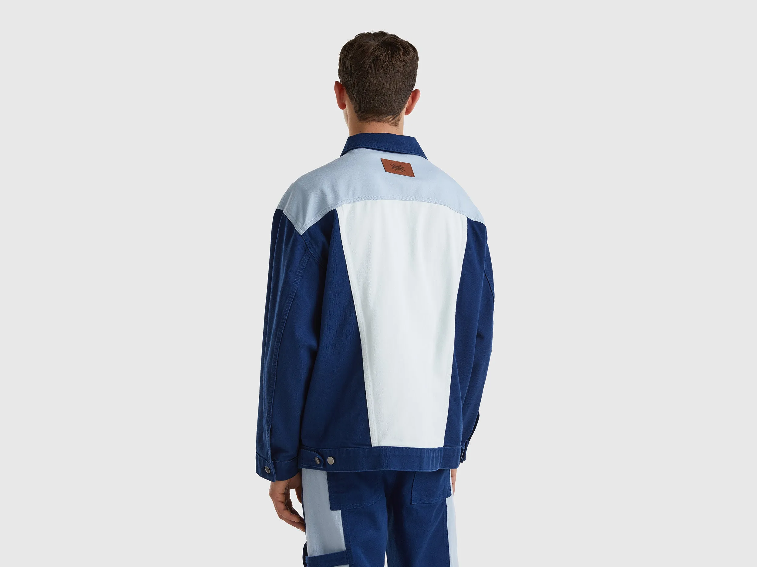 Loose Fit Collared Neck Color Block Pure Cotton Jacket