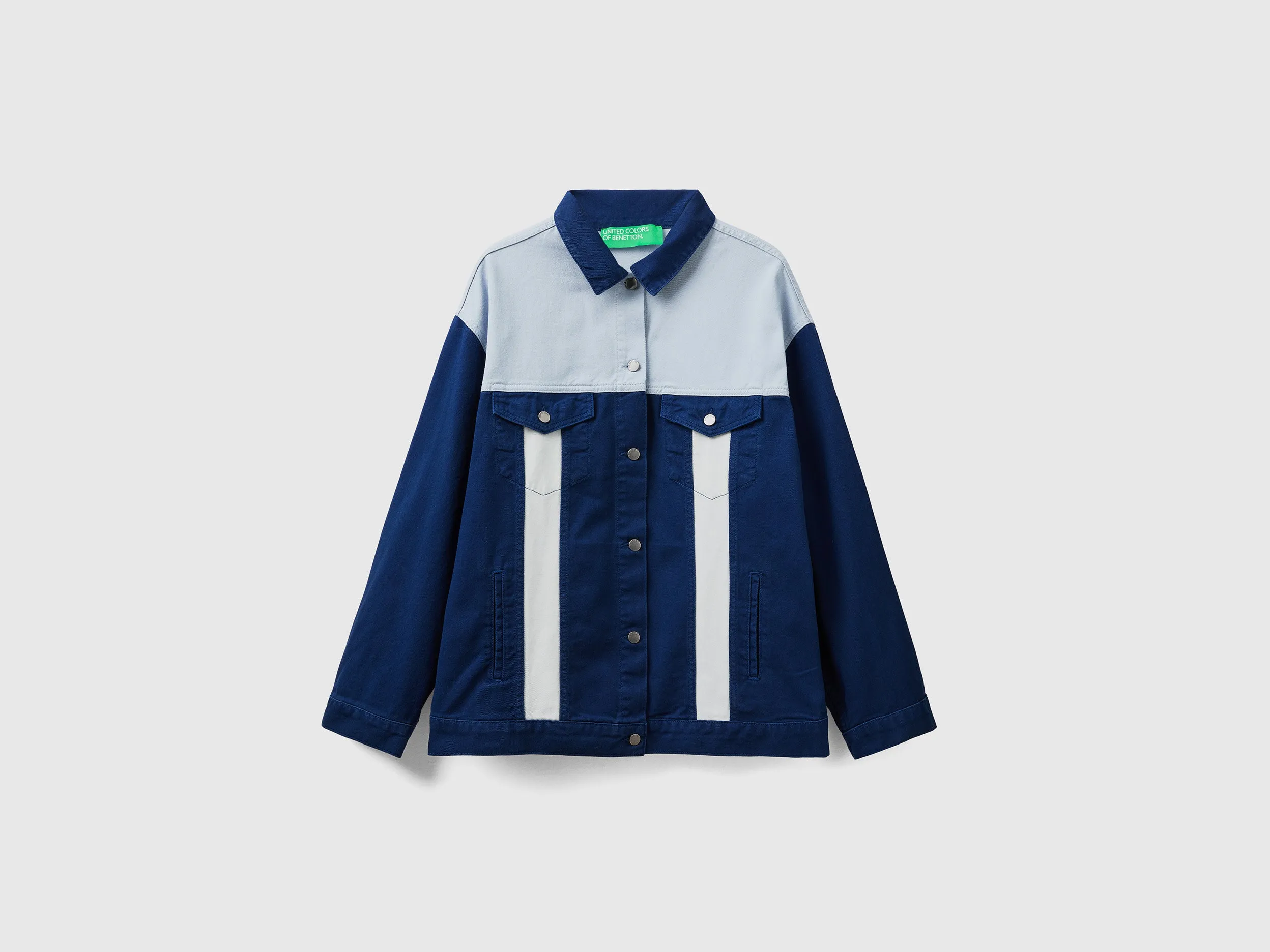 Loose Fit Collared Neck Color Block Pure Cotton Jacket