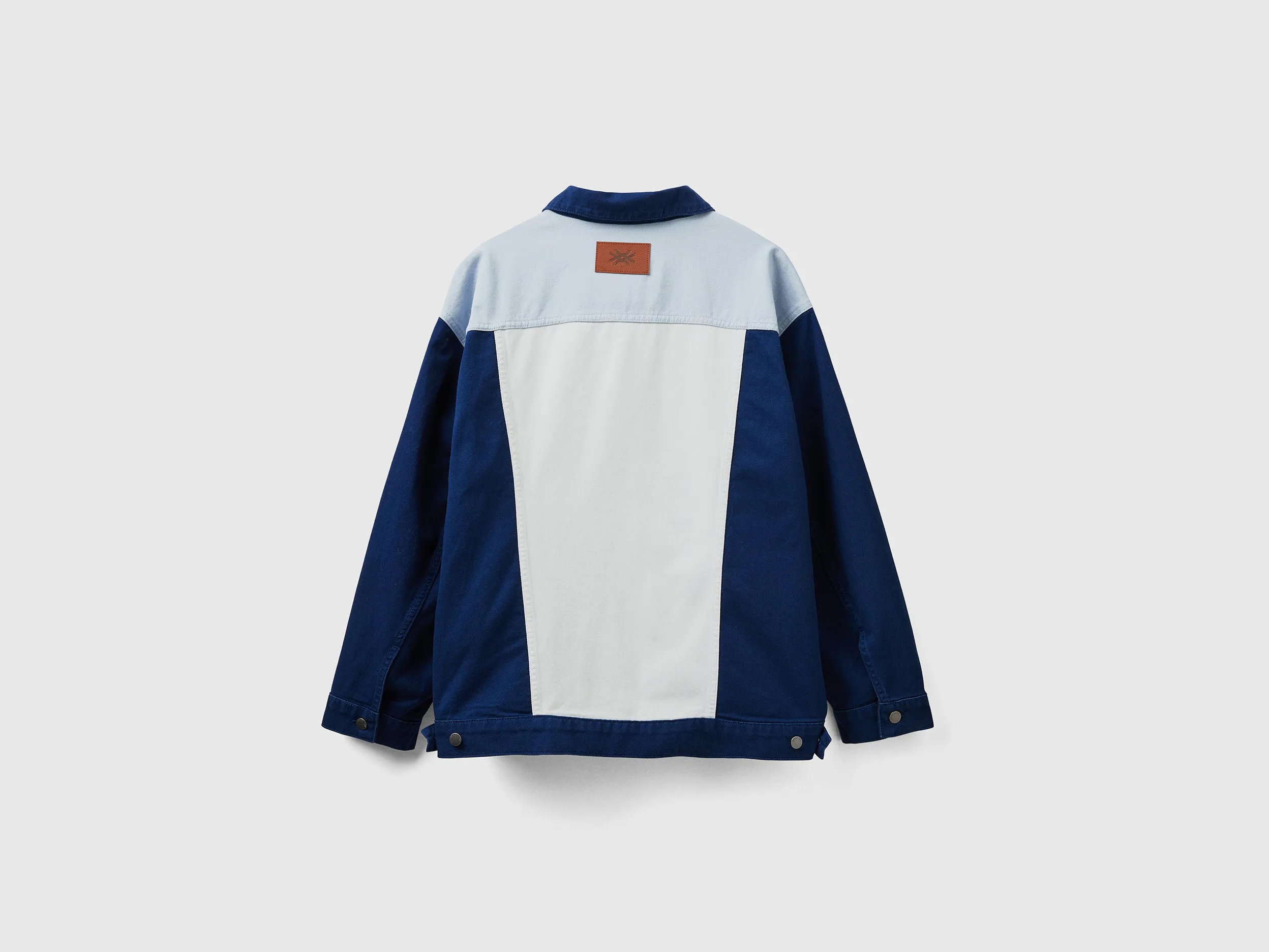 Loose Fit Collared Neck Color Block Pure Cotton Jacket