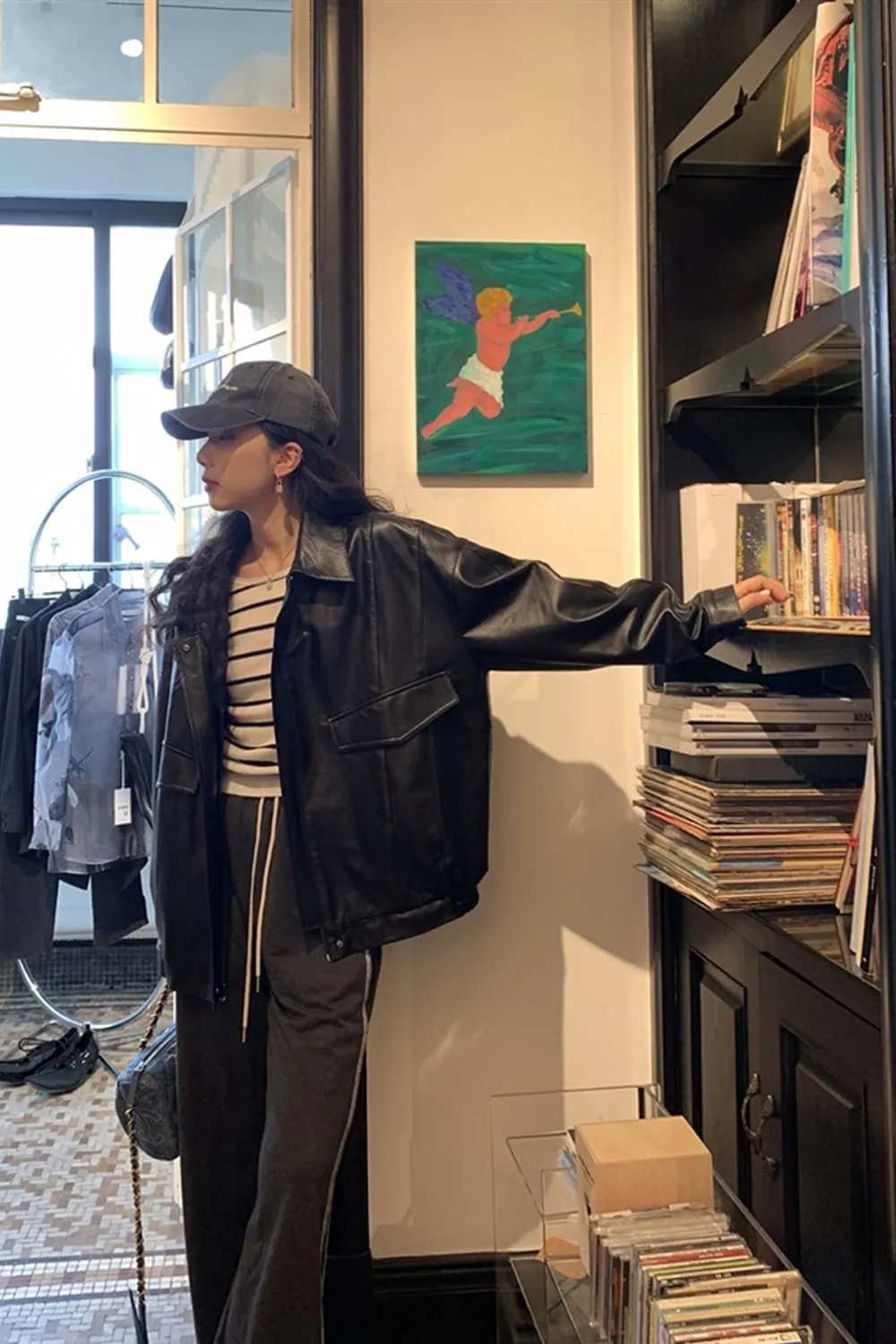 Loose Retro Faux Leather Women Jackets