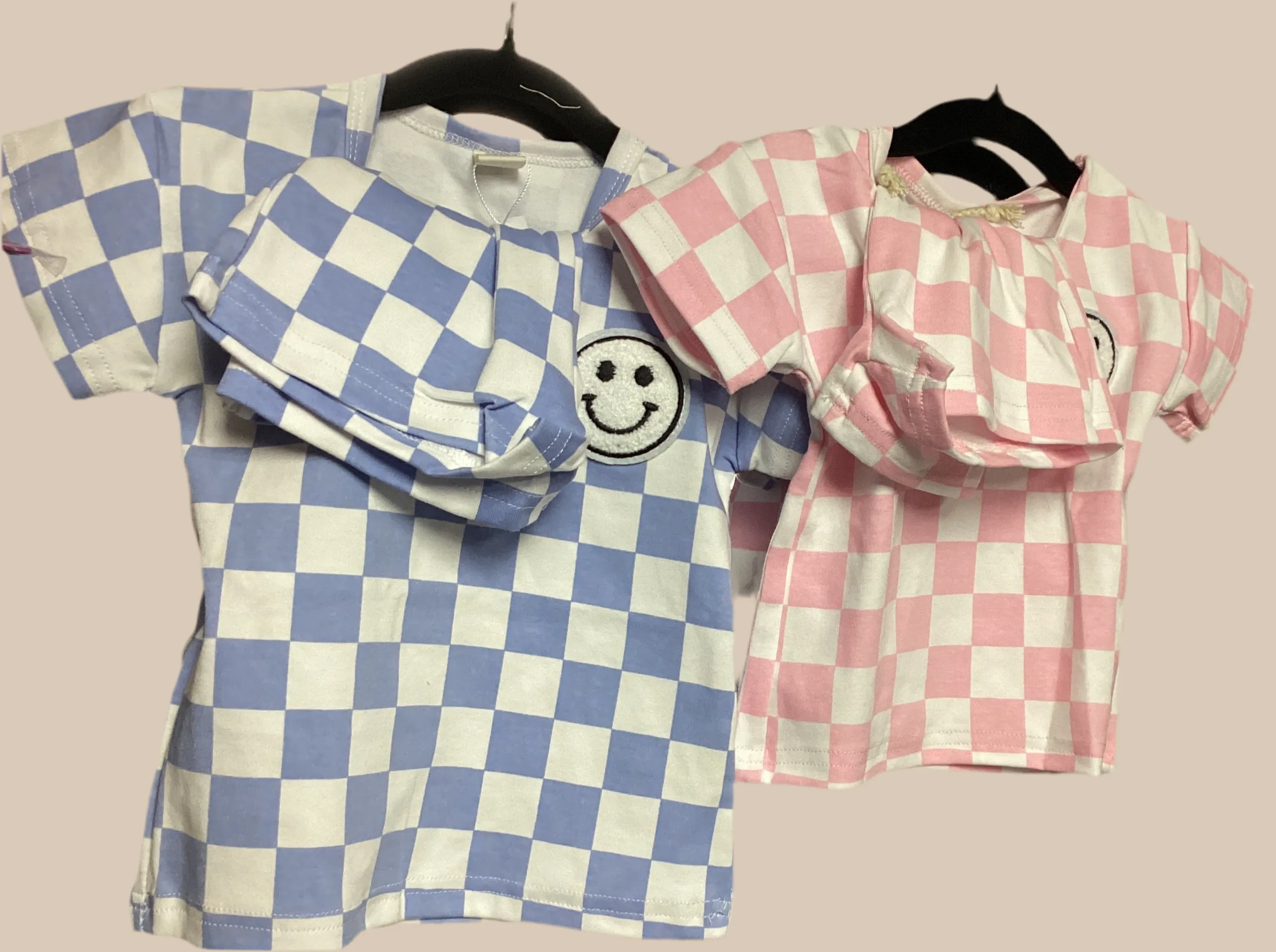 Lucky Panda Kids - Checkered Shorts Set | Pink & Blue