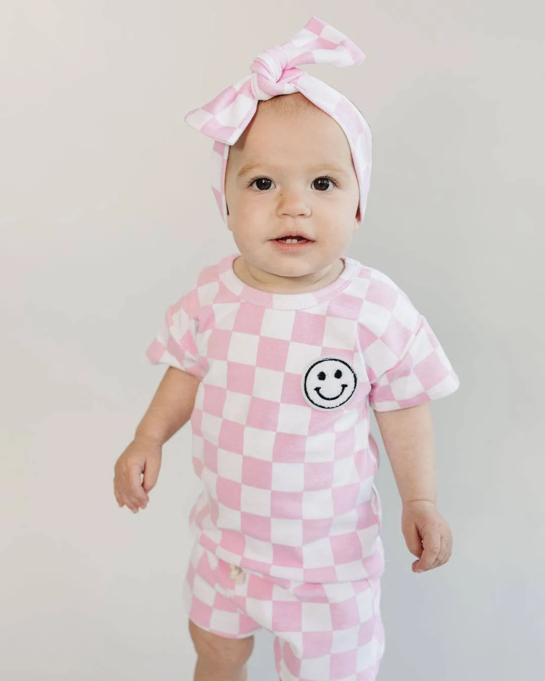 Lucky Panda Kids - Checkered Shorts Set | Pink & Blue