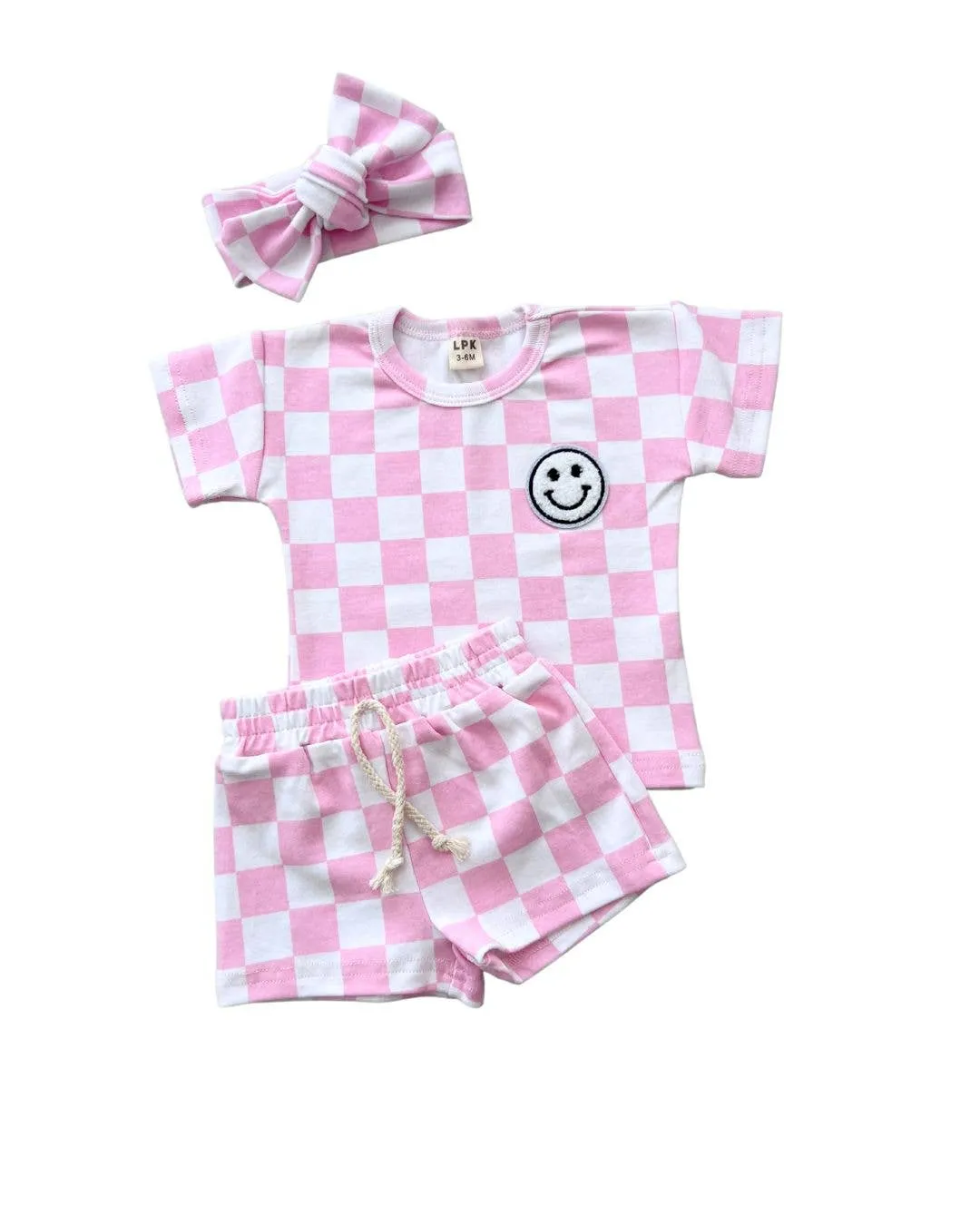 Lucky Panda Kids - Checkered Shorts Set | Pink & Blue